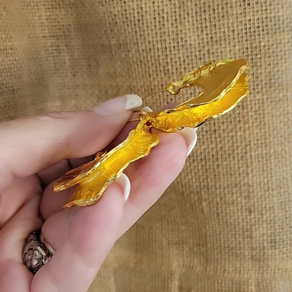 Anthropologie Hammered Gold Crescent Drop Earrings